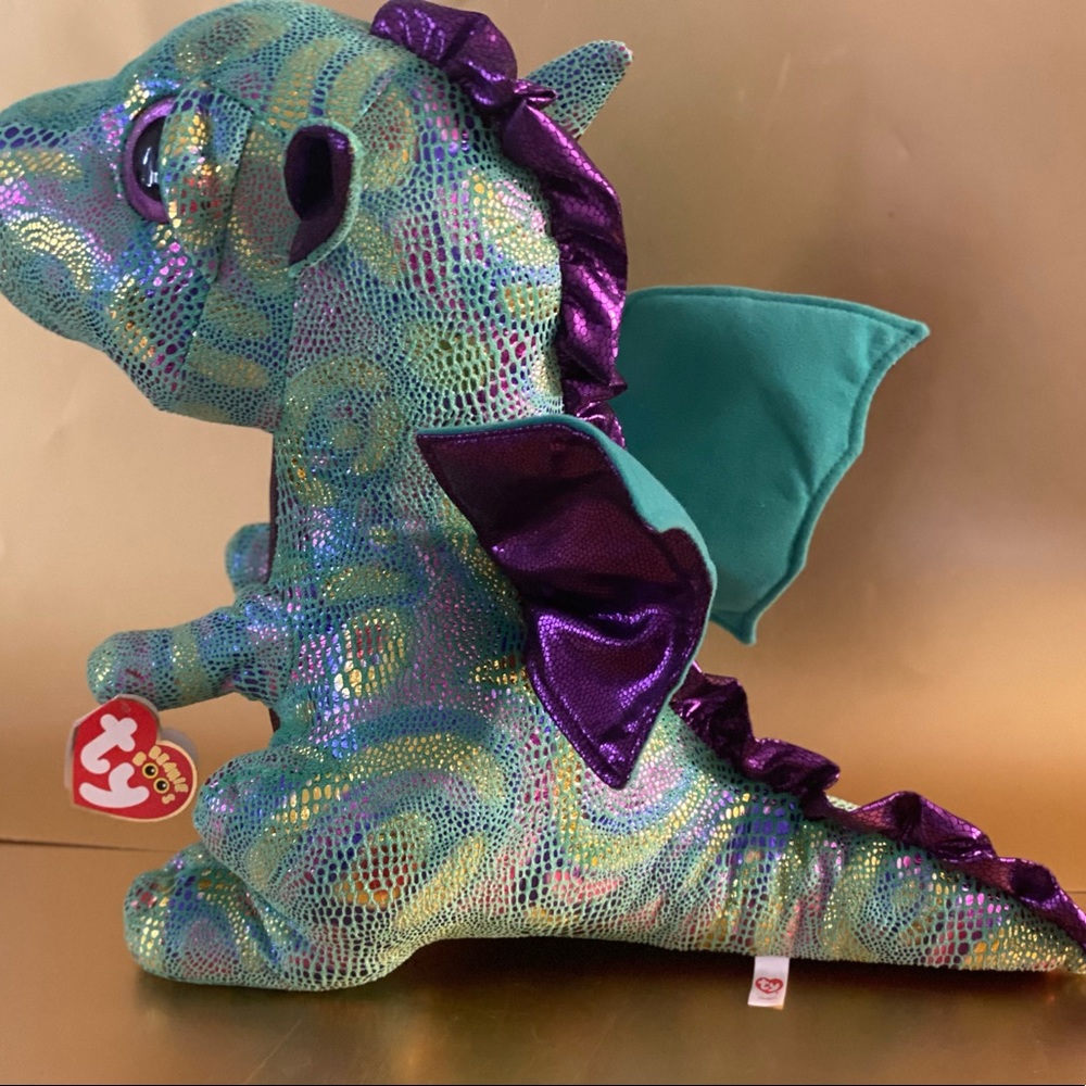 TY BEANIE BOOS CINDER the Multicolor Plush stuffed Dragon Size LARGE